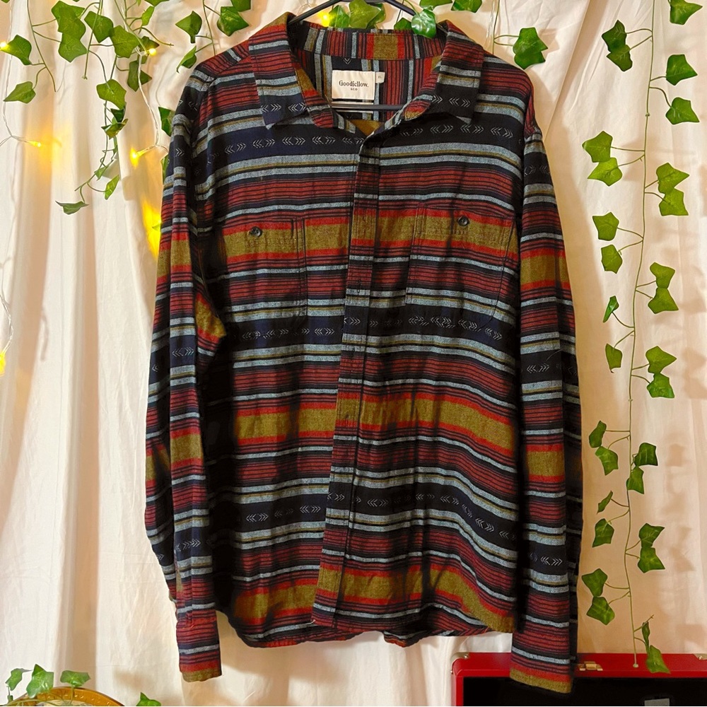 GOODFELLOW - XL | Tribal Boho Striped Thick Long Sleeve Collared Button Up